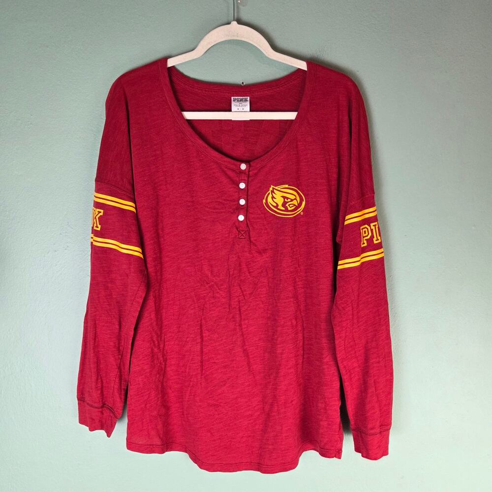 PINK Victoria's Secret Womens Medium Iowa State Cyclones Red Raglan Tee Shirt